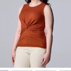NWT Simply Vera Vera Wang Rusty Copper Flattering Twist-Front Ribbed Tank Size L